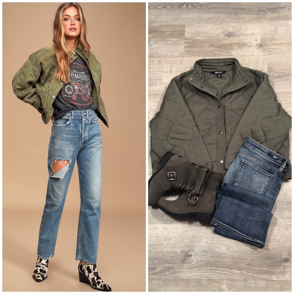 Jou Jou Macy's Plus Size Olive Green Quilted Jacket - Picture 4 of 15